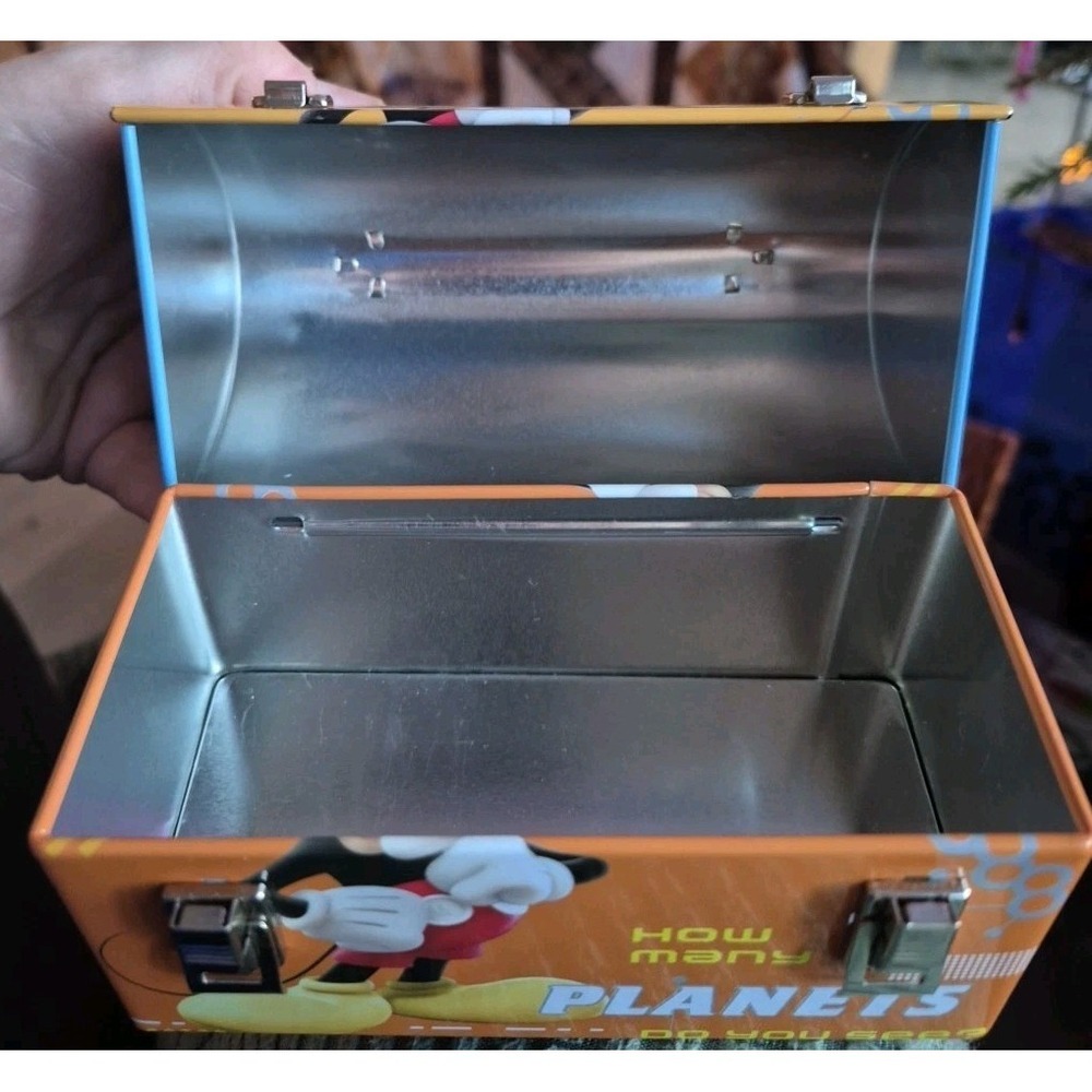 Mickey Mouse Small Tin How Many Planets 6 inches long 2 inches wide 3 1/2 high - Picture 4 of 6